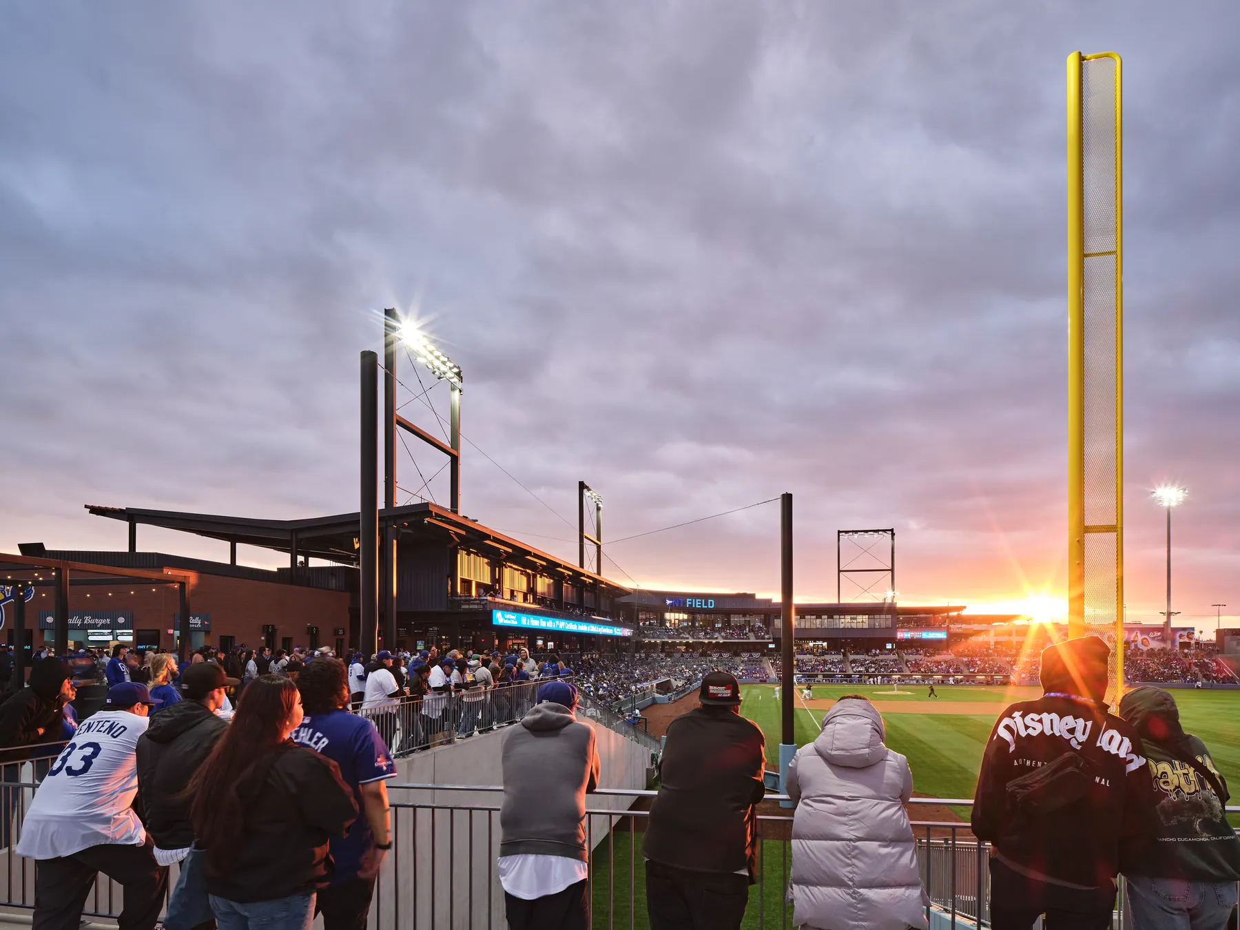 Ontario Ballpark, sunset over the field